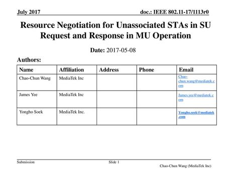 Month Year doc.: IEEE yy/xxxxr0 July 2017