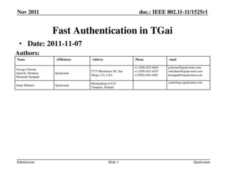 Fast Authentication in TGai