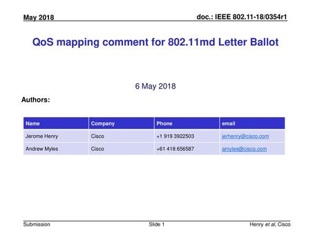 QoS mapping comment for md Letter Ballot