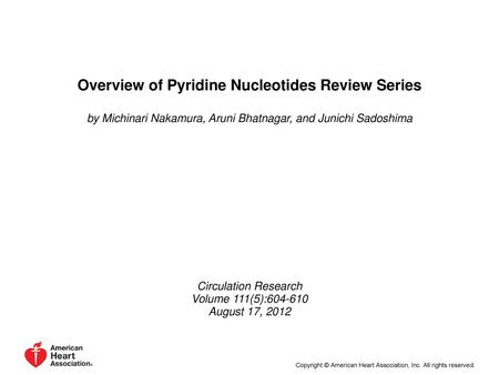 Overview of Pyridine Nucleotides Review Series