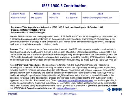 IEEE Contribution Author’s Name Affiliation Address Phone