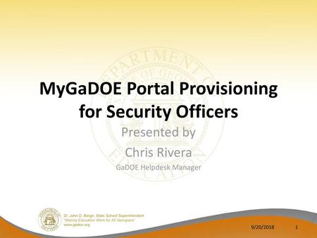 MyGaDOE Portal Provisioning for Security Officers