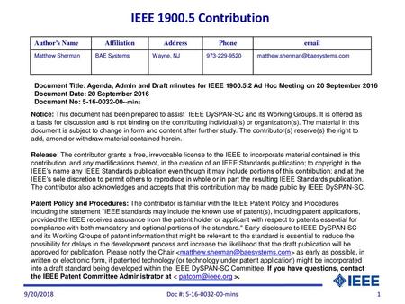 IEEE Contribution Author’s Name Affiliation Address Phone