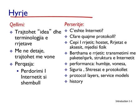 Hyrje Qellimi: Trajtohet “idea” dhe terminologjia e rrjetave