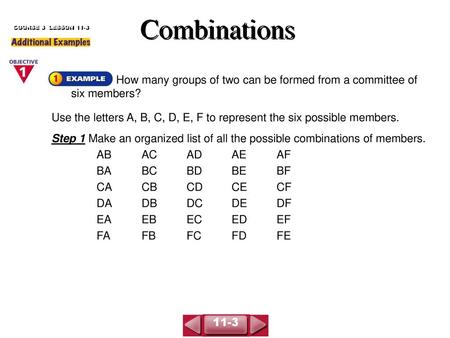 Combinations COURSE 3  LESSON 11-3