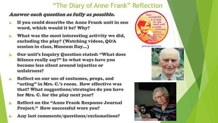 “The Diary of Anne Frank” Reflection