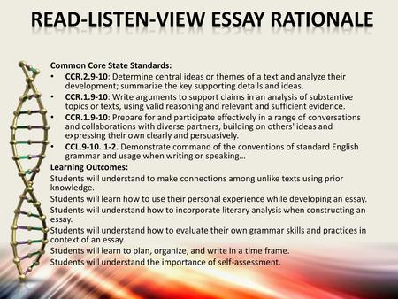 Read-Listen-view Essay Rationale