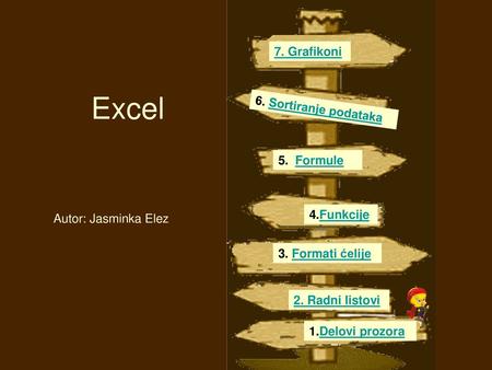 Excel 7. Grafikoni 6. Sortiranje podataka 5.. Formule 4.Funkcije