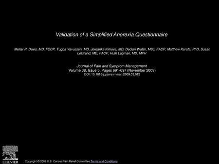 Validation of a Simplified Anorexia Questionnaire