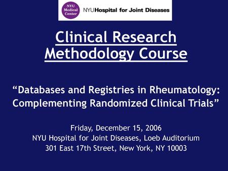 Clinical Research Methodology Course