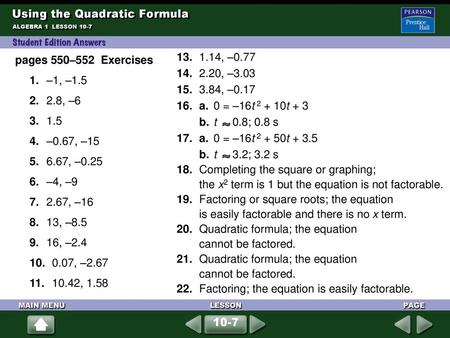 Using the Quadratic Formula