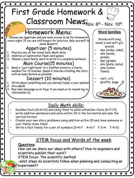 First Grade Homework & Classroom News: