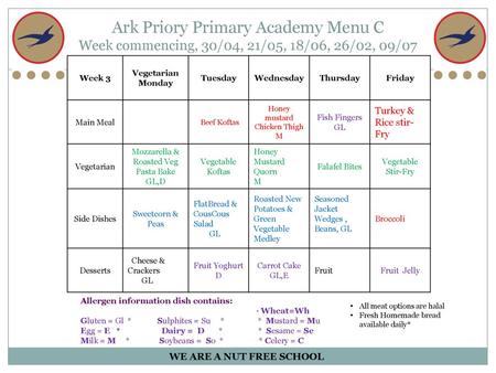 Vegetarian Monday Tuesday Wednesday Thursday Friday Main Meal