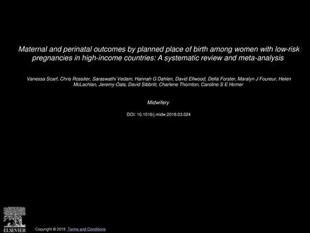 Maternal and perinatal outcomes by planned place of birth among women with low-risk pregnancies in high-income countries: A systematic review and meta-analysis 