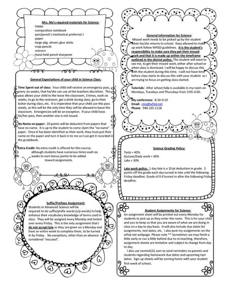 Mrs. Nix’s required materials for Science: -folder