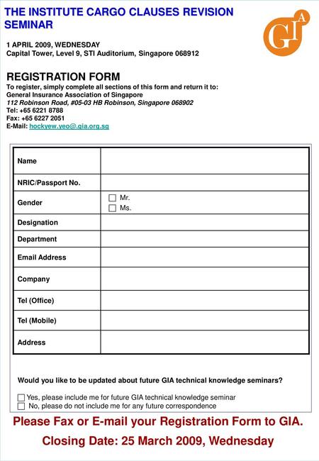 Please Fax or  your Registration Form to GIA.