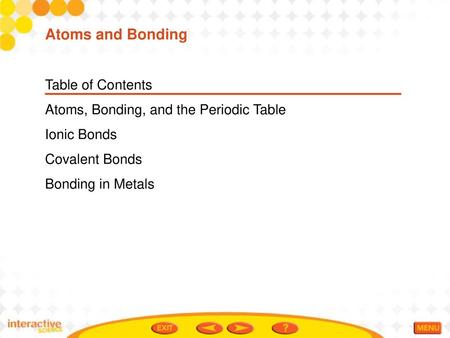 Atoms and Bonding Table of Contents