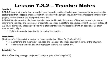 Lesson – Teacher Notes Standard: