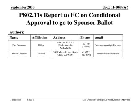 P802.11s Report to EC on Conditional Approval to go to Sponsor Ballot