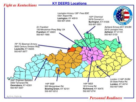 Fight as Kentuckians Personnel Readiness KY DEERS Locations 9/21/2018