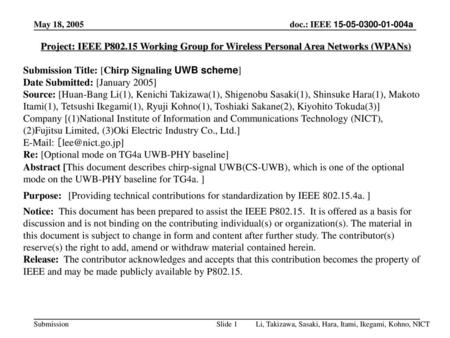 Submission Title: [Chirp Signaling UWB scheme]