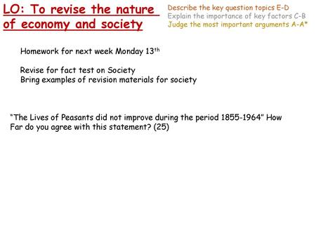 LO: To revise the nature of economy and society