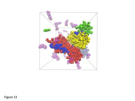 Fig. 13. Simulation snapshots of 200 sodium hexyl sulfate surfactants with one added polyethylene oxide chain 120 monomers long in water. The red polymer.