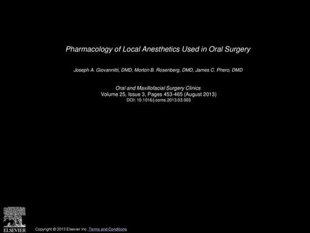 Pharmacology of Local Anesthetics Used in Oral Surgery