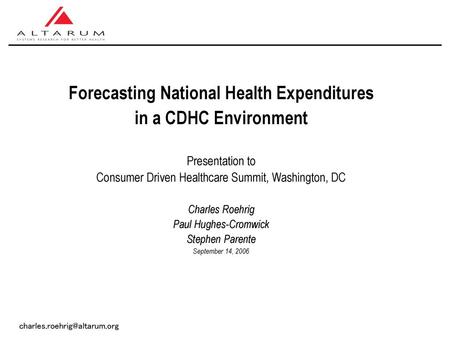 Forecasting National Health Expenditures