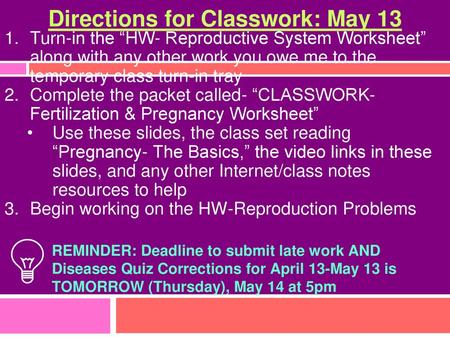 Directions for Classwork: May 13