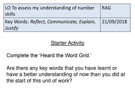 LO To assess my understanding of number skills