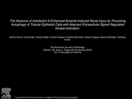 The Absence of Interleukin-6 Enhanced Arsenite-Induced Renal Injury by Promoting Autophagy of Tubular Epithelial Cells with Aberrant Extracellular Signal-Regulated.