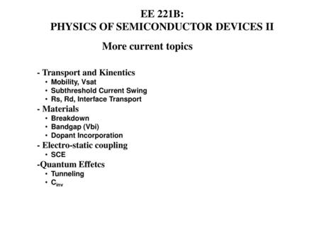 PHYSICS OF SEMICONDUCTOR DEVICES II