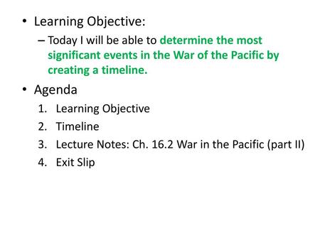 Learning Objective: Agenda