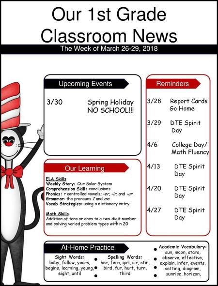 Our 1st Grade Classroom News The Week of March 26-29, 2018