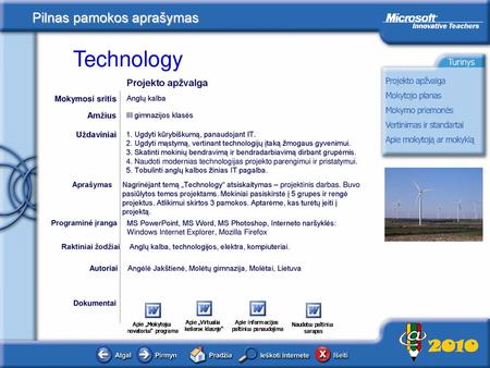 Projekto apžvalga Mokymosi sritis Amžius Uždaviniai Anglų kalba