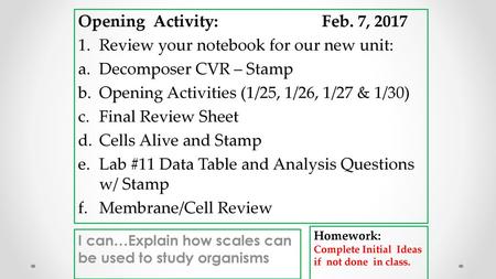 Review your notebook for our new unit: Decomposer CVR – Stamp