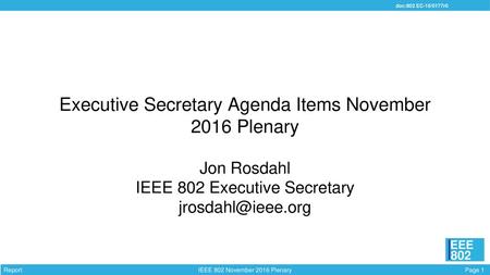 Executive Secretary Agenda Items November 2016 Plenary