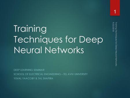 Training Techniques for Deep Neural Networks