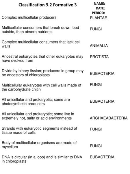 Classification 9.2 Formative 3