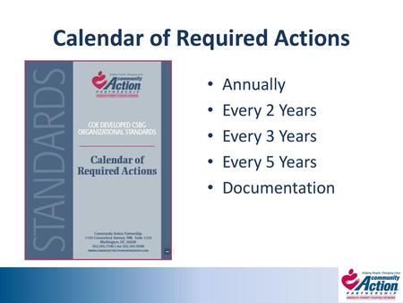 Calendar of Required Actions