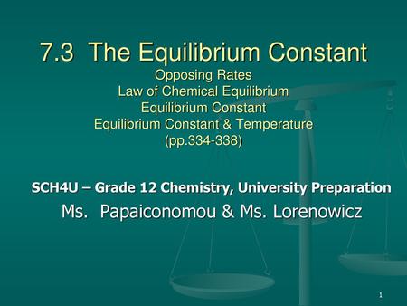 SCH4U – Grade 12 Chemistry, University Preparation