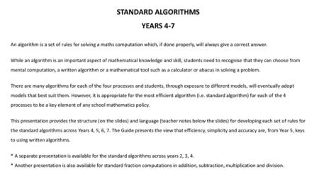 STANDARD ALGORITHMS YEARS 4-7