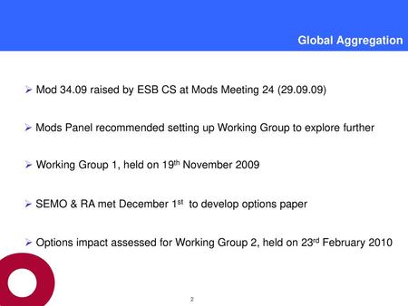 Global Aggregation Mod raised by ESB CS at Mods Meeting 24 ( )