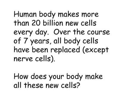 Human body makes more than 20 billion new cells every day