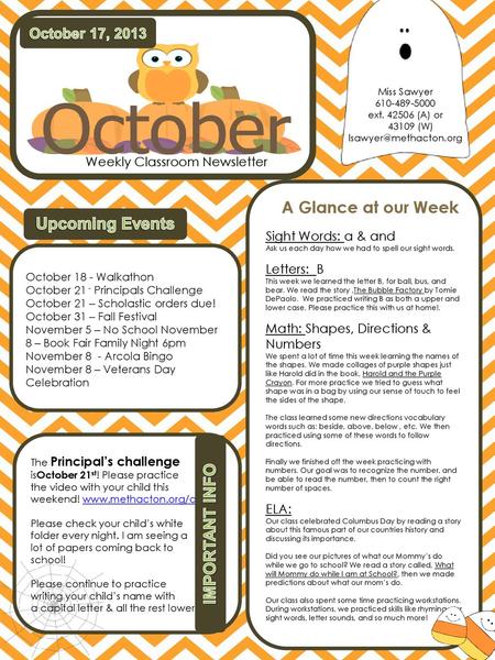 Weekly Classroom Newsletter