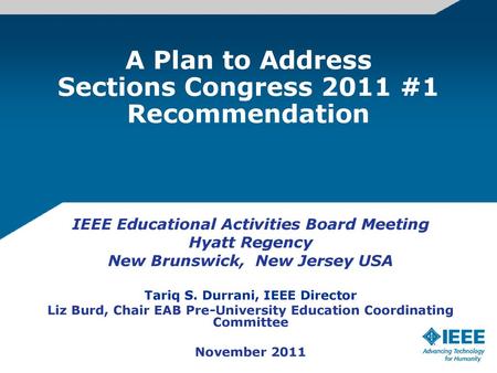 A Plan to Address Sections Congress 2011 #1 Recommendation