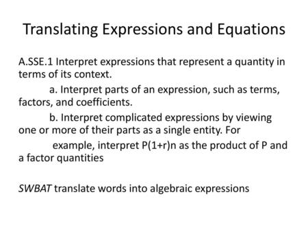 Translating Expressions and Equations