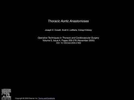 Thoracic Aortic Anastomoses