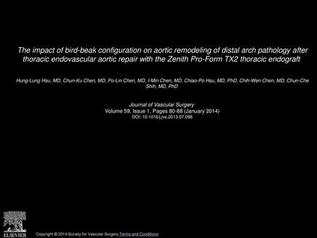 The impact of bird-beak configuration on aortic remodeling of distal arch pathology after thoracic endovascular aortic repair with the Zenith Pro-Form.